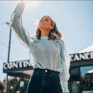 Zara Sheer Textured Light Blue Blouse (M)